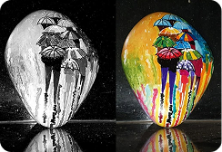 Colorful painted stone artwork by Nehal